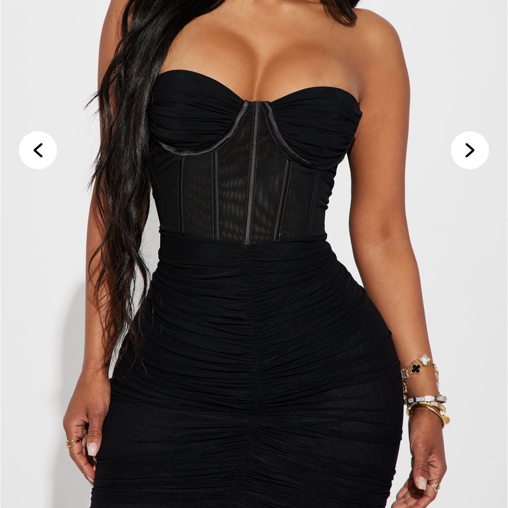 Fashion Nova Black Ruched Bustier Maxi Dress